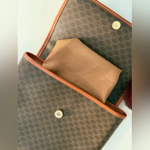 CELINE Macadam Handbag Shoulder 2way Bag & Charm w/Added Chain Strap ~ VINTAGE - Picture 13 of 16